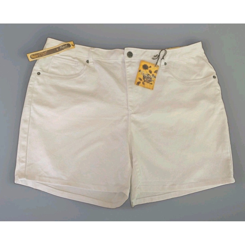 Hybrid & Company Women's White Chino Shorts Size 22 Cotton Twill Pockets Stretch - Picture 1 of 7